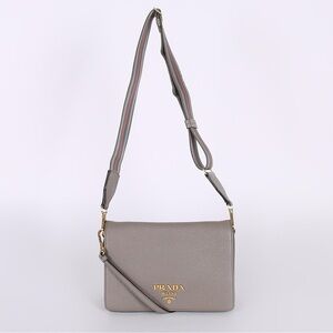 Prada Vitello Daino Flap Crossbody Bag Argilla